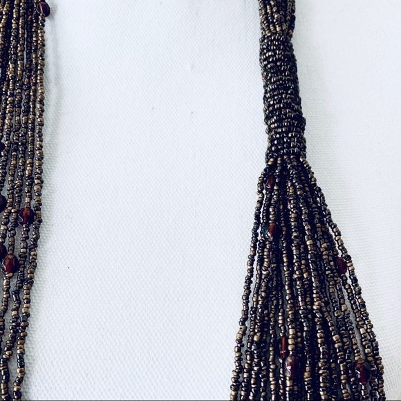BROWN PASHMINA TASSEL STATEMENT NECKLACE - Picture 8 of 10